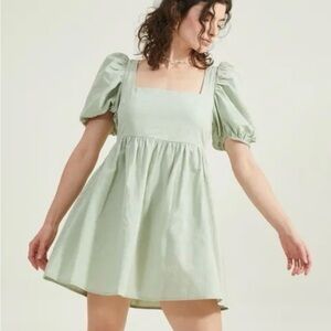 💚American Threads Sage Green Square-Neck Puff Sleeve Mini Dress💚